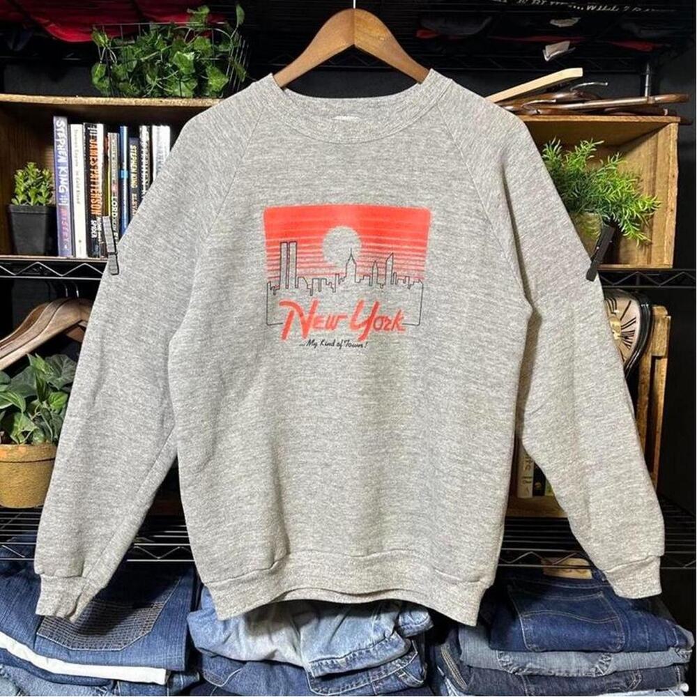 Vintage 80s Jerzees By Russell New York Crewneck Mens Large Grey Sweatshirt